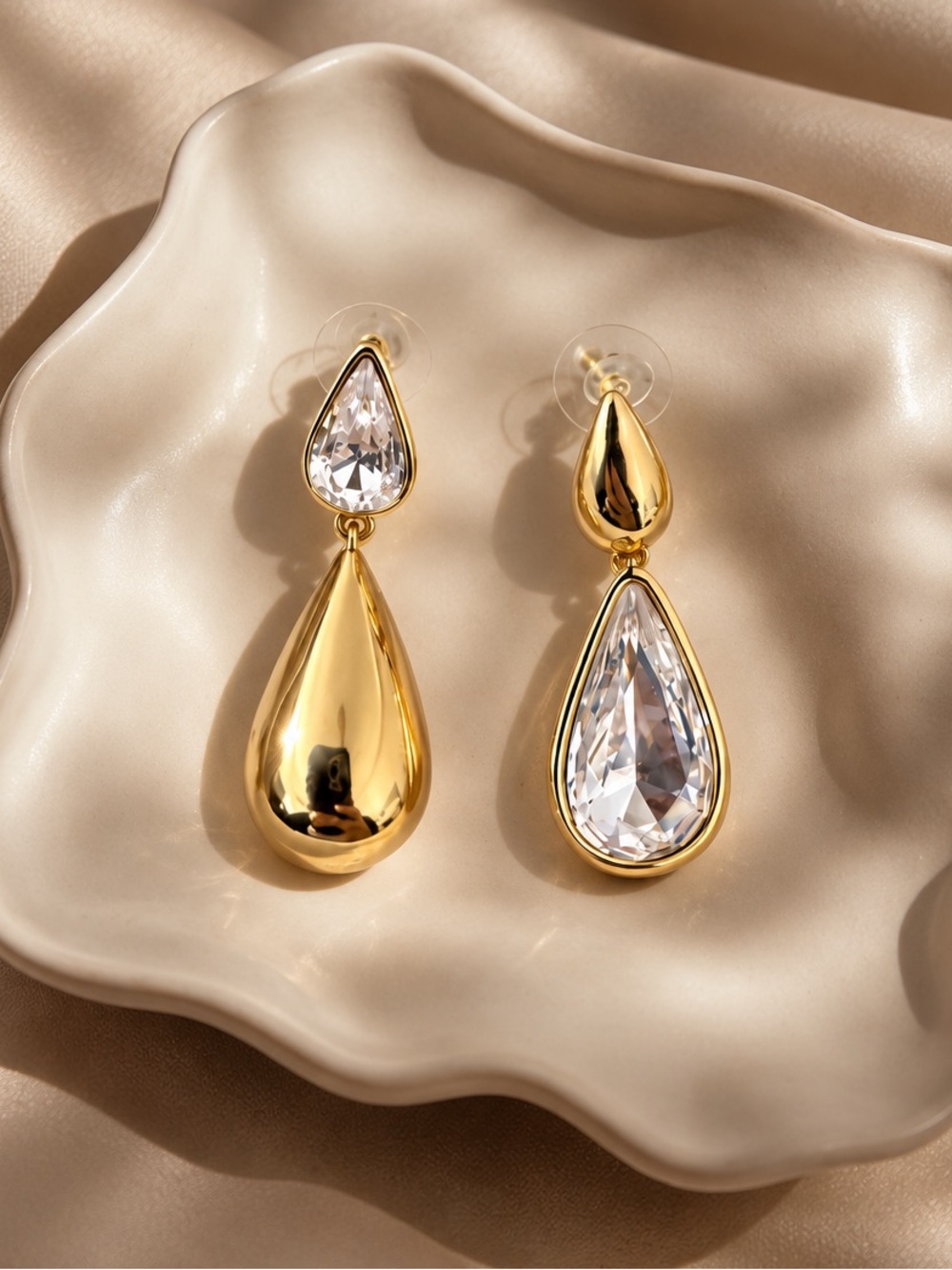 Luxury Gold Teardrop Diamond Crystal Earrings